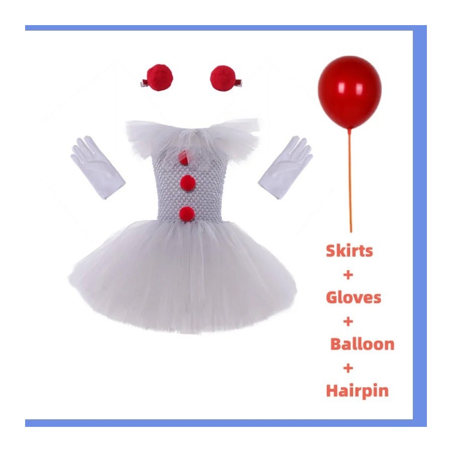 Vestido de tutú Pennywise para niñas, disfraz de payaso gris aterrador