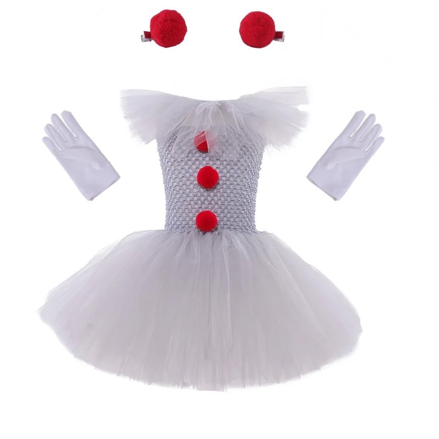 Vestido de tutú Pennywise para niñas, disfraz de payaso gris aterrador