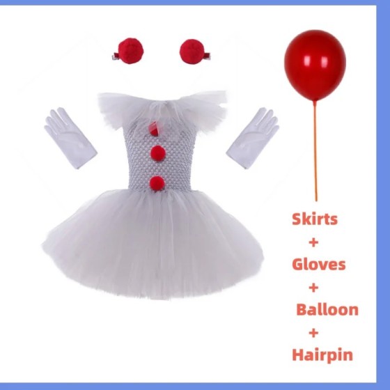Vestido de tutú Pennywise para niñas, disfraz de payaso gris aterrador