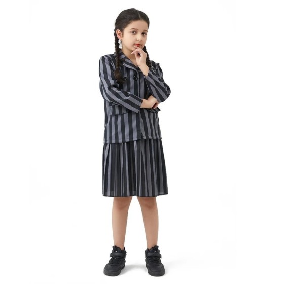 Addams disfraz de Cosplay de Halloween para niñas, traje de uniforme d