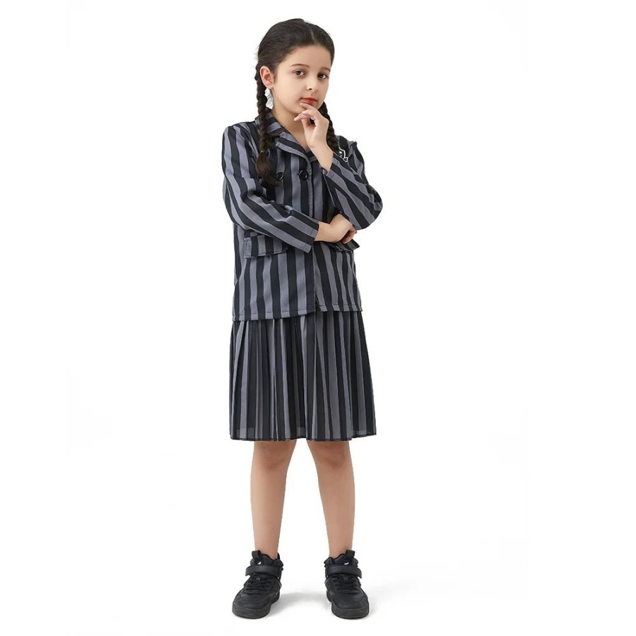 Addams disfraz de Cosplay de Halloween para niñas, traje de uniforme d
