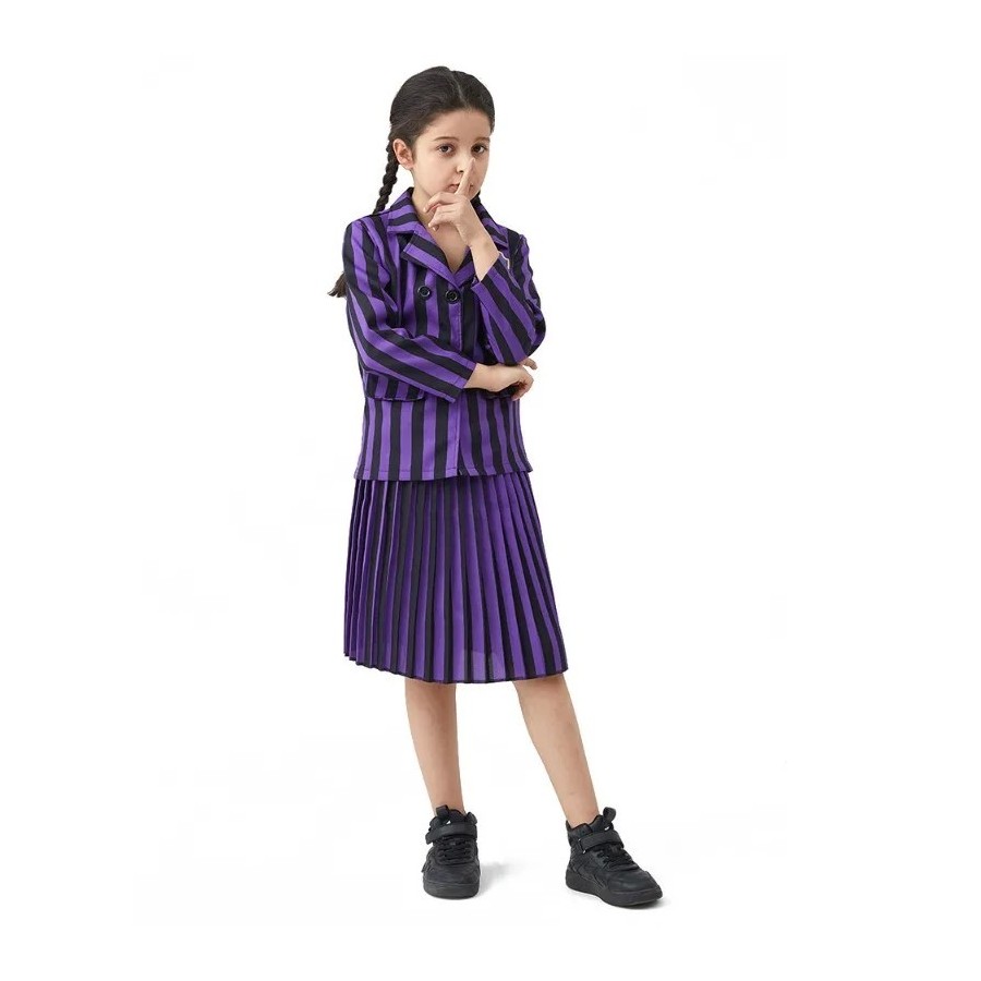 Addams disfraz de Cosplay de Halloween para niñas, traje de uniforme d