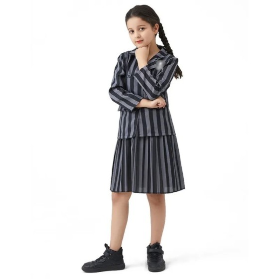 Addams disfraz de Cosplay de Halloween para niñas, traje de uniforme d
