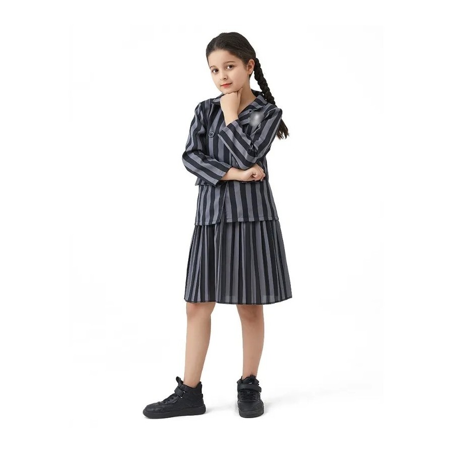 Addams disfraz de Cosplay de Halloween para niñas, traje de uniforme d