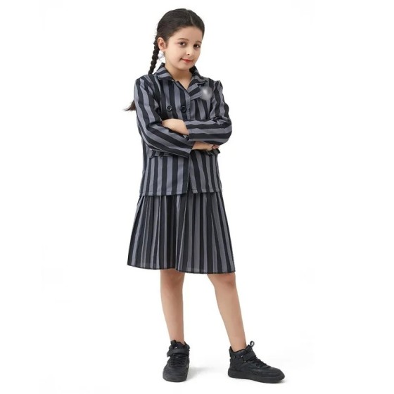 Addams disfraz de Cosplay de Halloween para niñas, traje de uniforme d