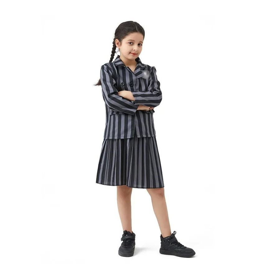 Addams disfraz de Cosplay de Halloween para niñas, traje de uniforme d