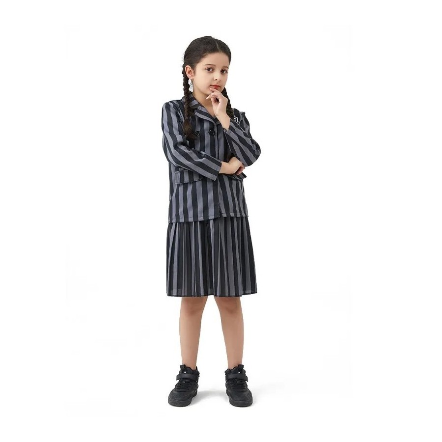 Addams disfraz de Cosplay de Halloween para niñas, traje de uniforme d