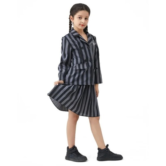 Addams disfraz de Cosplay de Halloween para niñas, traje de uniforme d