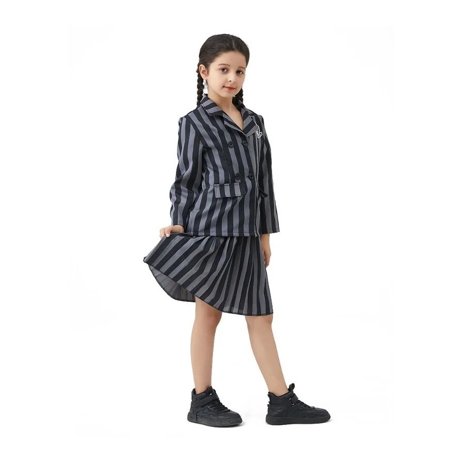 Addams disfraz de Cosplay de Halloween para niñas, traje de uniforme d