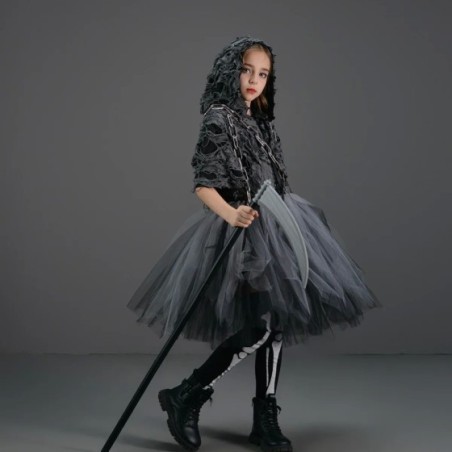 Disfraz de la muerte de Horror de demonio para niñas, disfraz de Halloween, vestido de fantasía, accesorios de fiesta, capa Medi