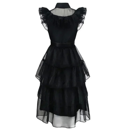 Addams-Disfraz de cumpleaños para niñas, vestido de fiesta con Peluca