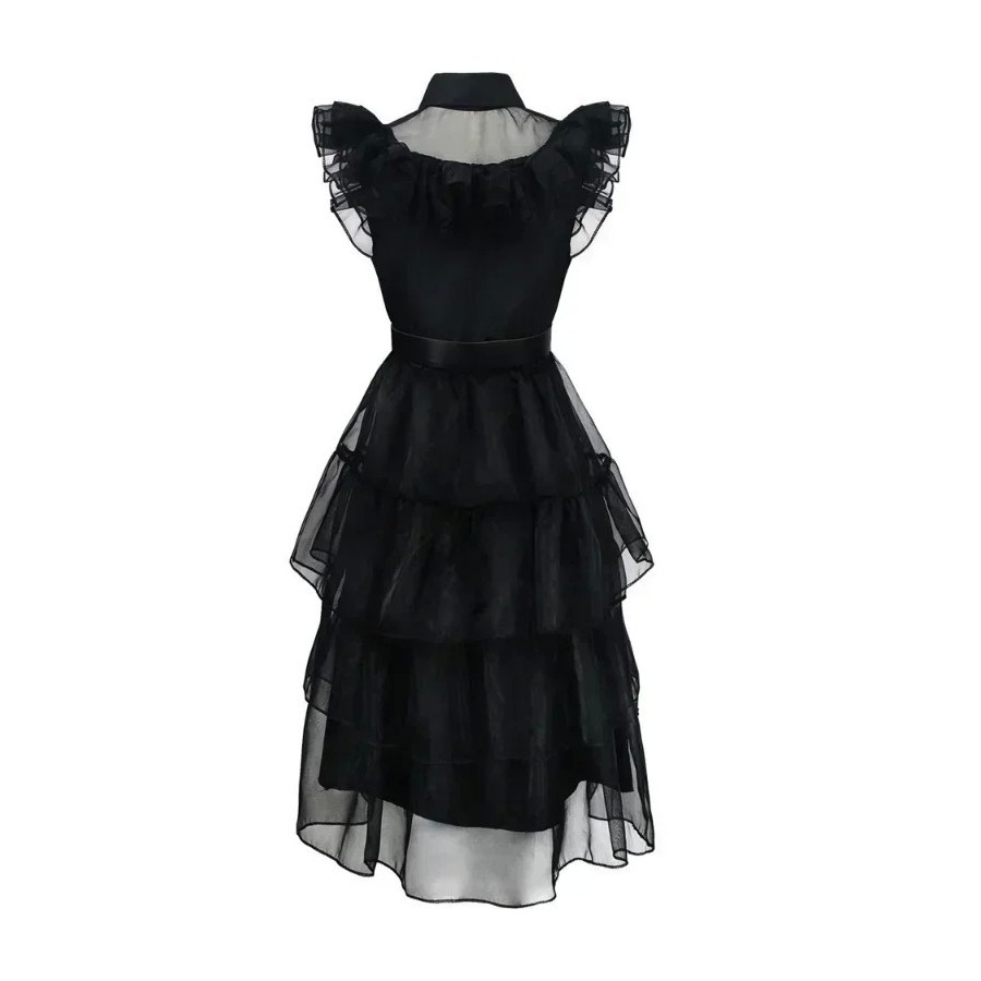 Addams-Disfraz de cumpleaños para niñas, vestido de fiesta con Peluca