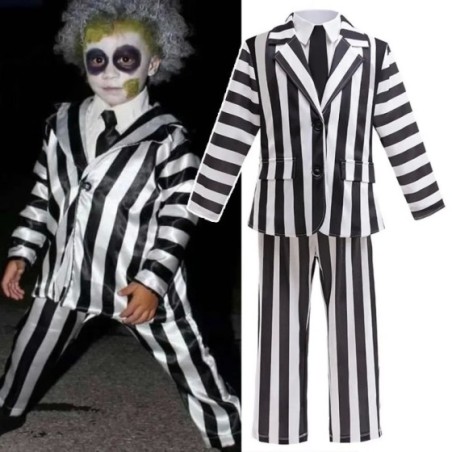 Traje de capa de escarabajo 2 para niños, traje de Cosplay para niños y niñas, Top a rayas, pantalones, disfraz de Halloween, ca