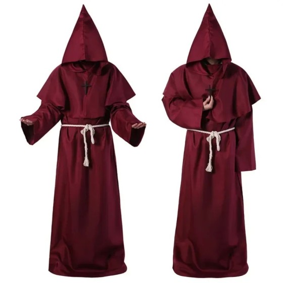 Disfraz de Mago para Halloween, traje Medieval con capucha, Túnica de 
