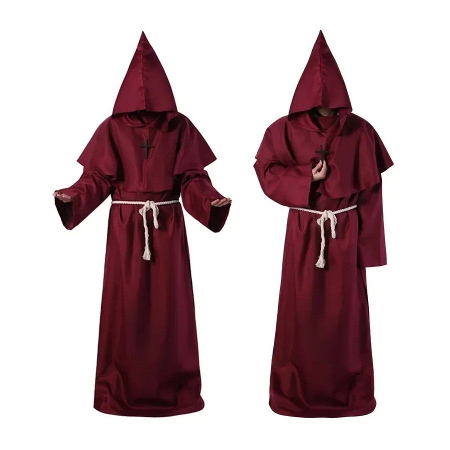 Disfraz de Mago para Halloween, traje Medieval con capucha, Túnica de 