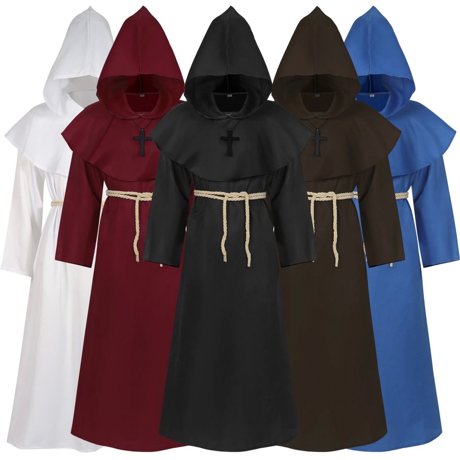 Disfraz de Mago para Halloween, traje Medieval con capucha, Túnica de 