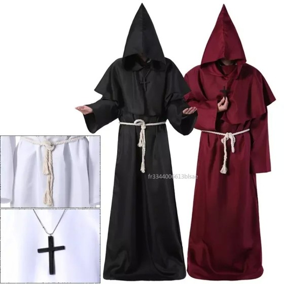 Disfraz de Mago para Halloween, traje Medieval con capucha, Túnica de 