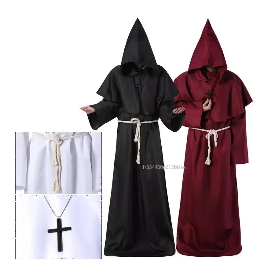 Disfraz de Mago para Halloween, traje Medieval con capucha, Túnica de 