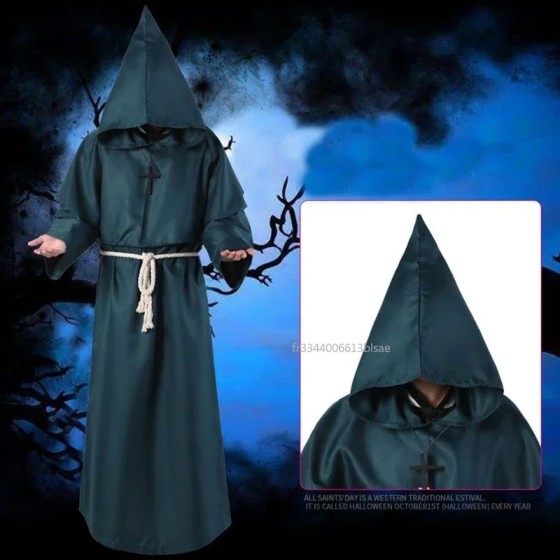 Disfraz de Mago para Halloween, traje Medieval con capucha, Túnica de 