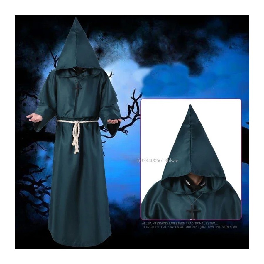 Disfraz de Mago para Halloween, traje Medieval con capucha, Túnica de 