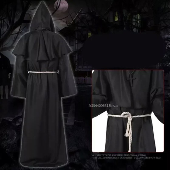Disfraz de Mago para Halloween, traje Medieval con capucha, Túnica de 