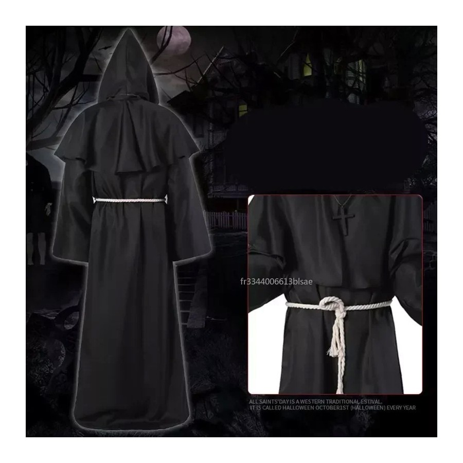 Disfraz de Mago para Halloween, traje Medieval con capucha, Túnica de 