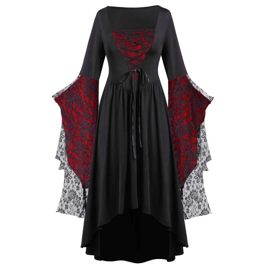 Vestido de bruja Medieval para mujer, Vintage, Halloween, talla grande