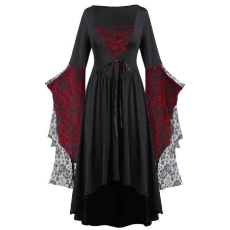 Vestido de bruja Medieval para mujer, Vintage, Halloween, talla grande, hombros descubiertos, manga de mariposa, vestidos gótico