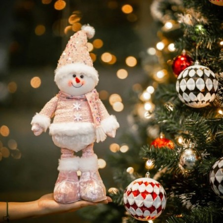 Suministros de decoración navideña para el hogar, figura telescópica de muñeco de nieve, anciano rosa, 1 piezas