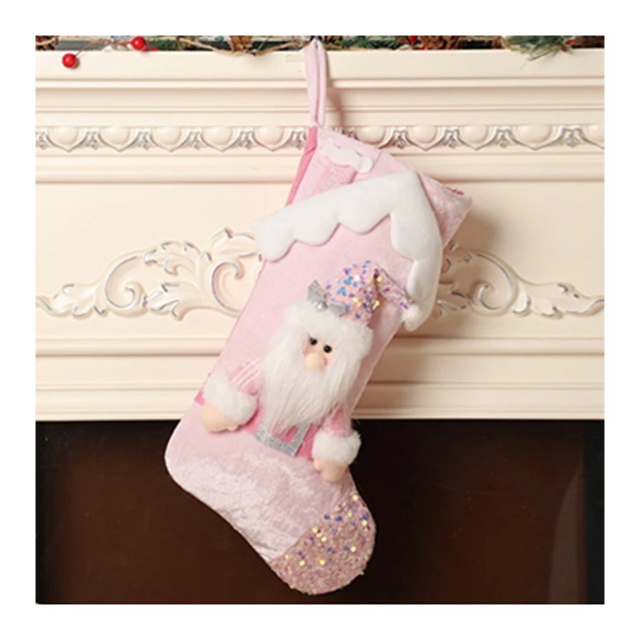 Calcetines navideños de muñecos de dibujos animados con purpurina rosa Calcetines navideños de muñecos de dibujos animados con purpurina rosa