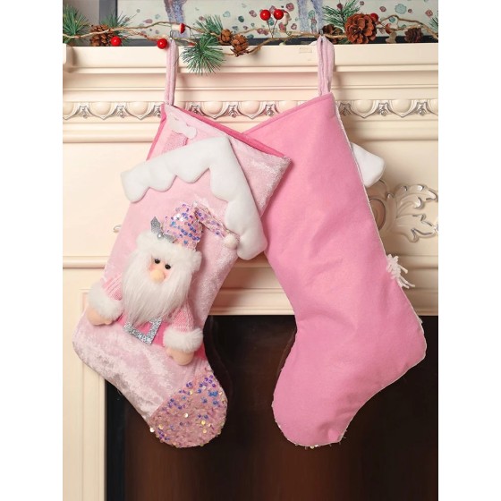 Calcetines navideños de muñecos de dibujos animados con purpurina rosa Calcetines navideños de muñecos de dibujos animados con purpurina rosa
