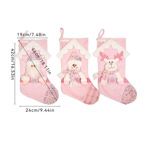 Calcetines navideños de muñecos de dibujos animados con purpurina rosa Calcetines navideños de muñecos de dibujos animados con purpurina rosa