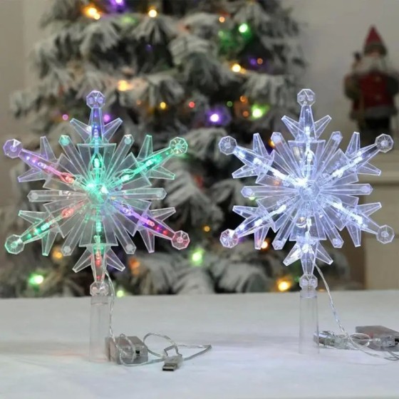Decoración de árbol de copo de nieve brillante, adorno LED, decoración
