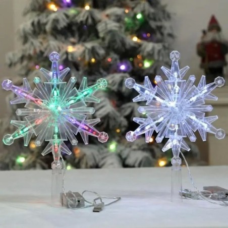 Decoración de árbol de copo de nieve brillante, adorno LED, decoración de árbol de Navidad, luz de hadas con caja de batería