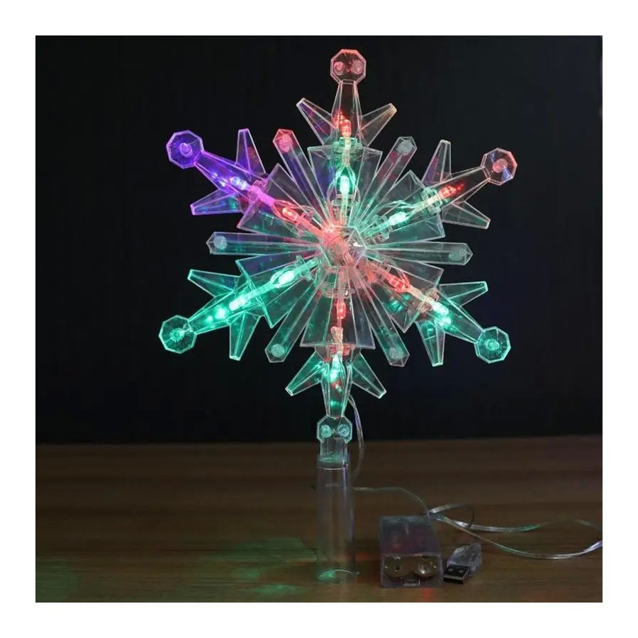 Decoración de árbol de copo de nieve brillante, adorno LED, decoración