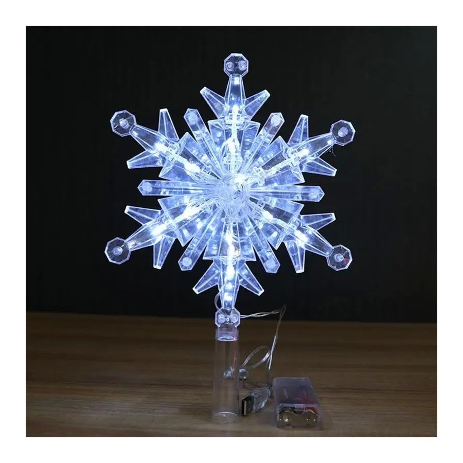 Decoración de árbol de copo de nieve brillante, adorno LED, decoración