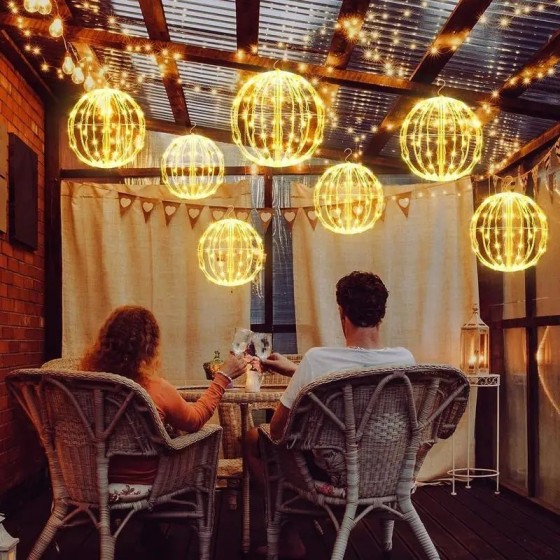 Luces LED para decoración al aire libre, cadena de bolas de ratán, lám