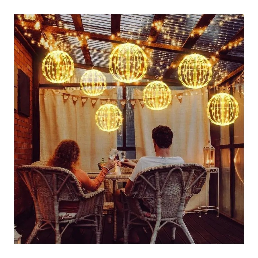 Luces LED para decoración al aire libre, cadena de bolas de ratán, lám