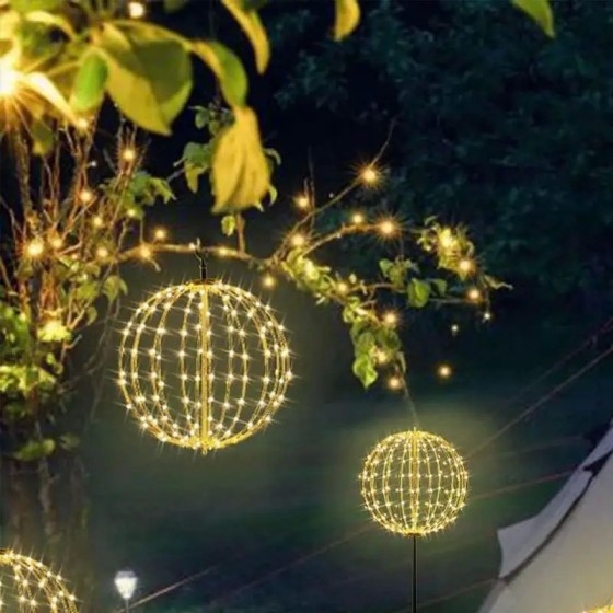 Luces LED para decoración al aire libre, cadena de bolas de ratán, lám