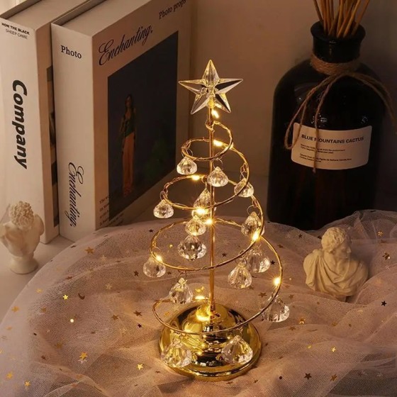 Árbol de Navidad iluminado de acrílico, lámpara de cristal decorativa 