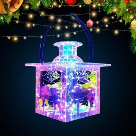 Luces LED decorativas portátiles cuadradas de Navidad, lámpara colorida, adorno con árboles de Navidad, copos de nieve