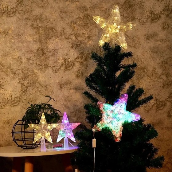 Adornos para árbol de Navidad, lámpara de luz LED de estrellas superio Adornos para árbol de Navidad, lámpara de luz LED de estrellas superio