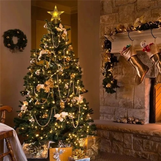 Adornos para árbol de Navidad, lámpara de luz LED de estrellas superio Adornos para árbol de Navidad, lámpara de luz LED de estrellas superio