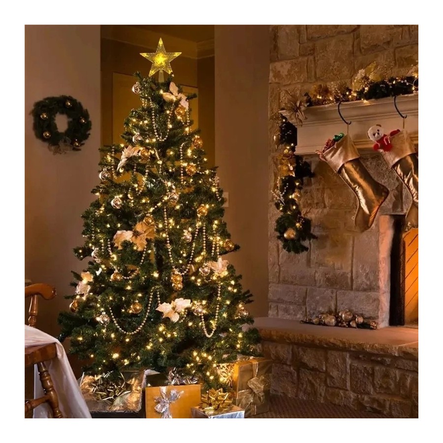 Adornos para árbol de Navidad, lámpara de luz LED de estrellas superio