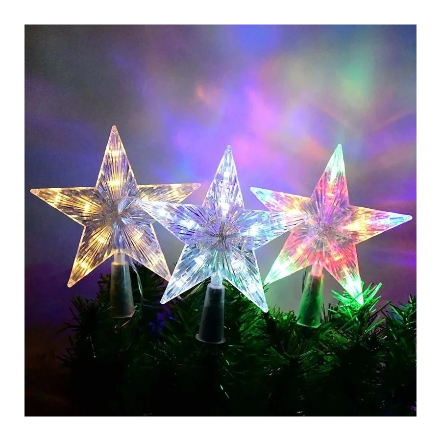 Adornos para árbol de Navidad, lámpara de luz LED de estrellas superio