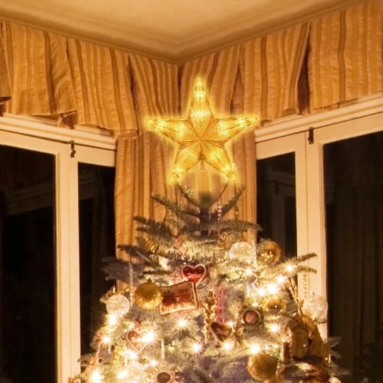 Adornos para árbol de Navidad, lámpara de luz LED de estrellas superio Adornos para árbol de Navidad, lámpara de luz LED de estrellas superio