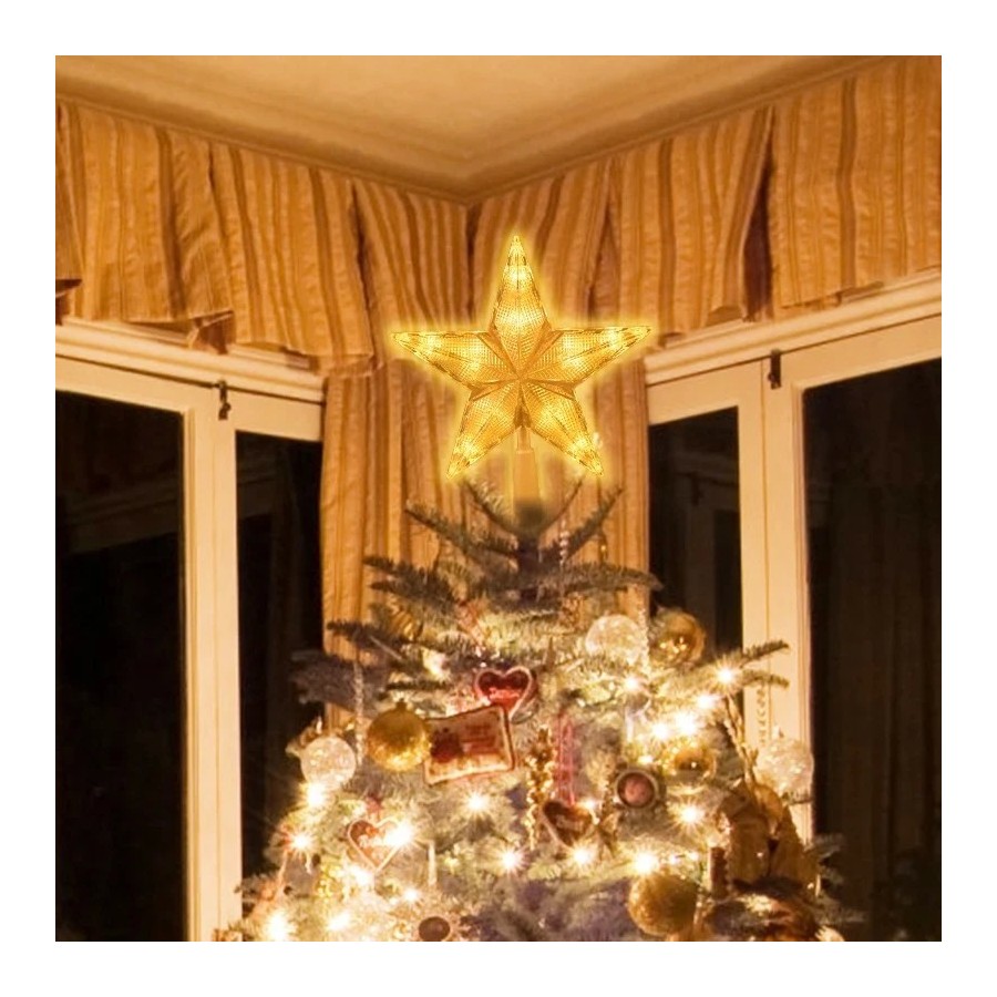 Adornos para árbol de Navidad, lámpara de luz LED de estrellas superio