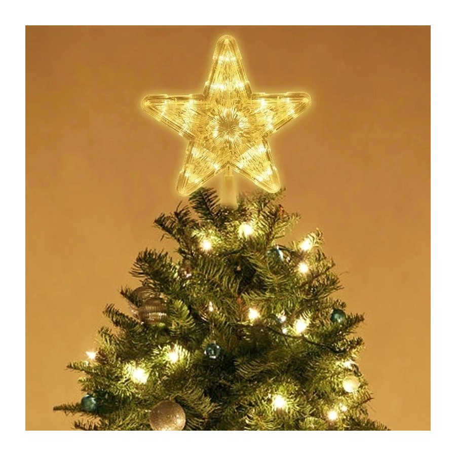 Adornos para árbol de Navidad, lámpara de luz LED de estrellas superio