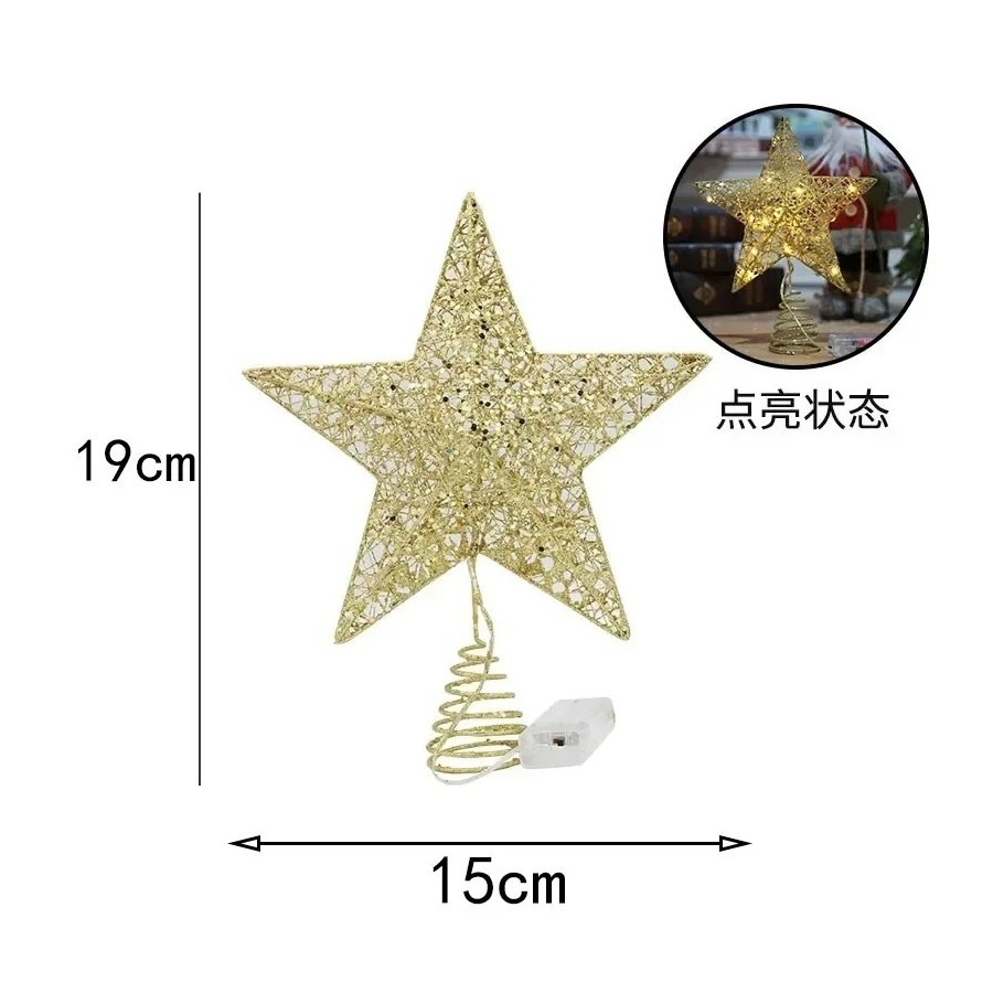 Adorno de hierro brillante para árbol de Navidad, estrella con luces L