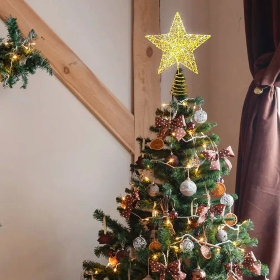 Adorno de hierro brillante para árbol de Navidad, estrella con luces L